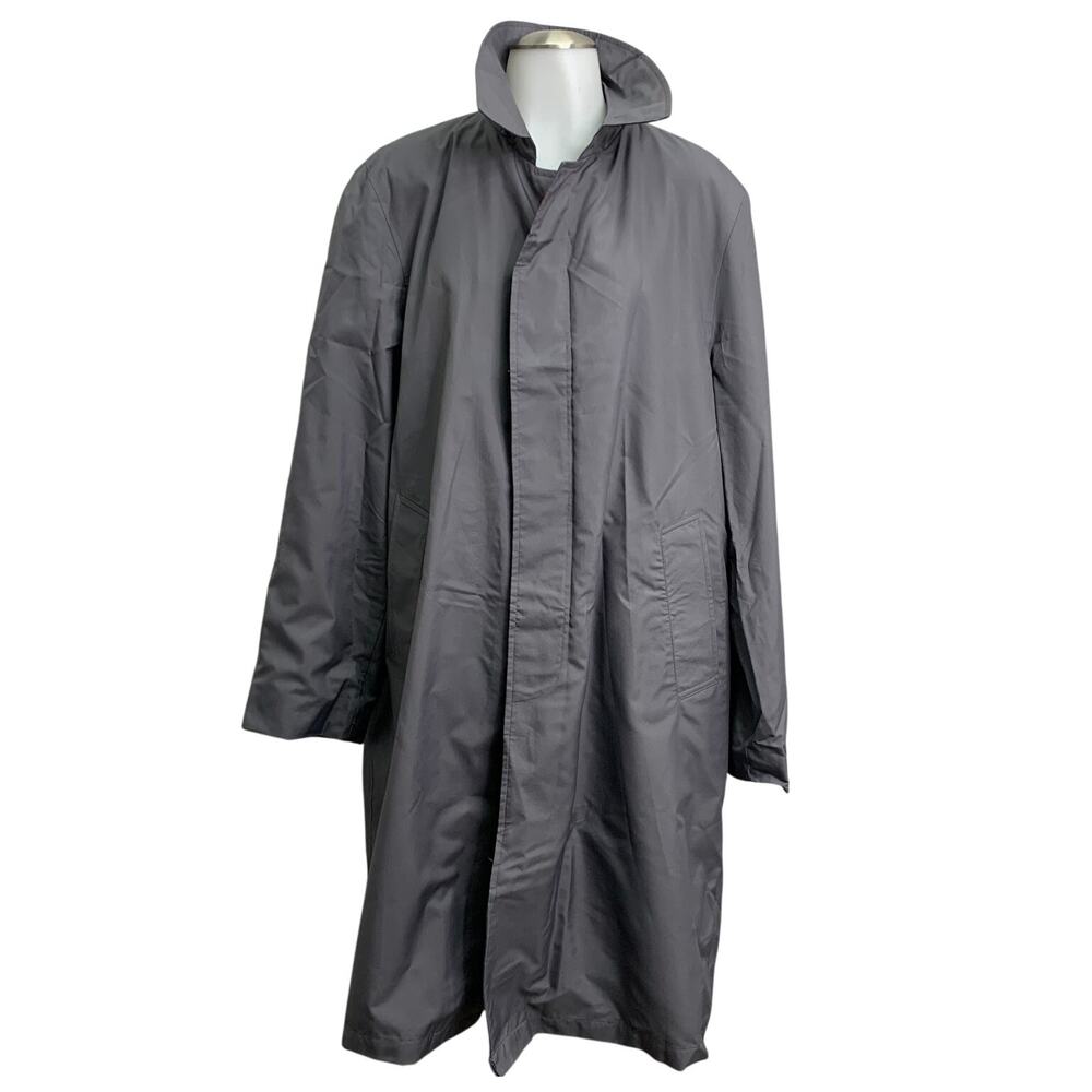 Totes Sz Medium Packable Rain Jacket Trench Coat Gray Long Lightweight Collar